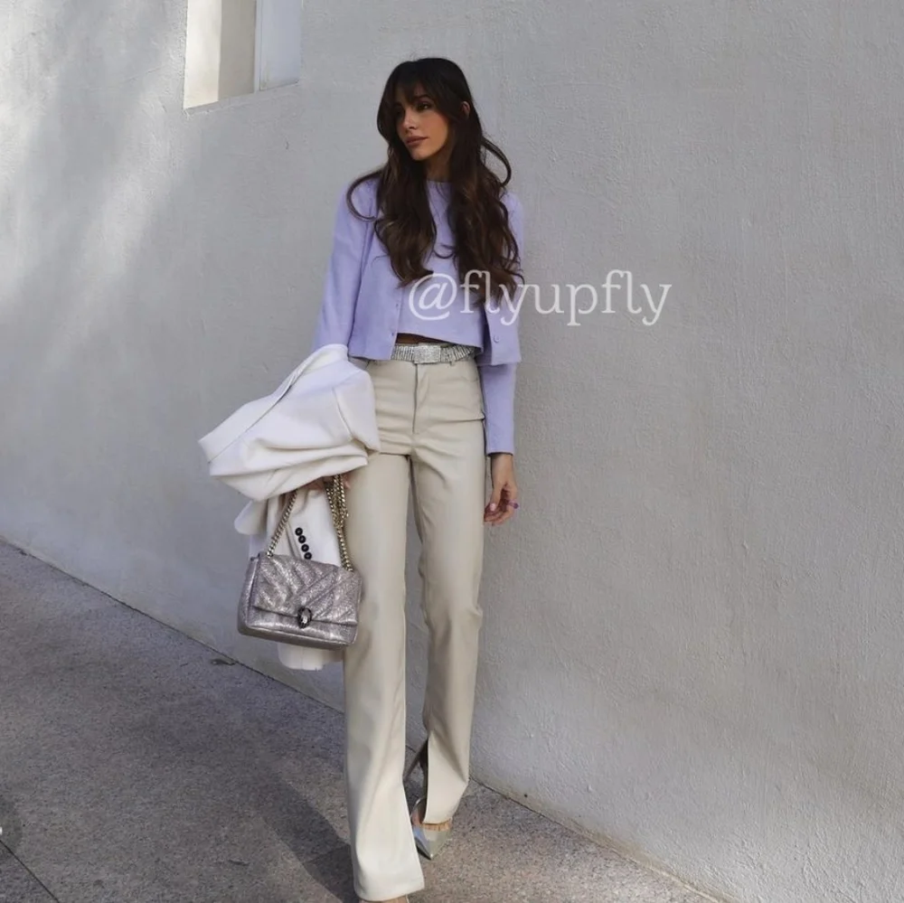 Zara Faux Leather Cream Pants Slit